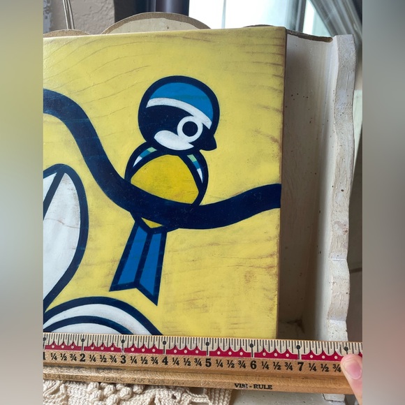 Yellow & Blue Bird Wall Art Hand Painted on Wood - Picture 6 of 12
